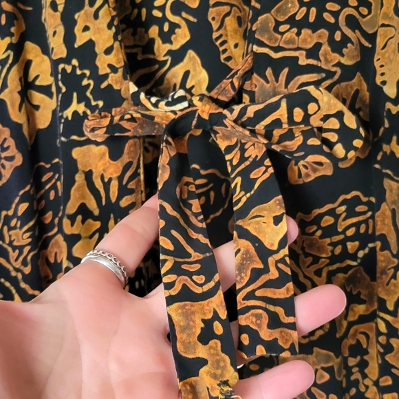 VINTAGE JAVA LAVA Tribal Tropical Floral Sun Dress Black & Brown - Picture 7 of 13